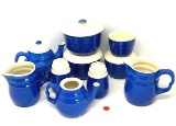 Set of blue and white stoneware dishes