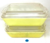 Two vintage 503 yellow Pyrex dishes with lids
