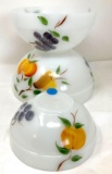 Fire king anchor hocking milk glass painted fruit nesting bowls