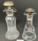 2 -vintage etched glass oil and vinegar cruets with metal stoppers
