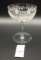 Vintage etched glass goblet, grapevine 7 inch, scratched