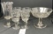 Vintage etched stemmed glassware, vase, fruit bowl