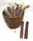 Wicker basket, incense sticks and wood holders