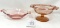 Two vintage pink depression candy dishes