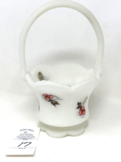 Vintage hand painted milk glass Fenton basket