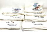 Vintage days of the week embroidered bird towels