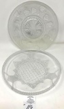 2 - Vintage clear glass decorated plates