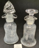 2 - vintage etched glass oil and vinegar cruets