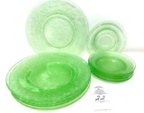 Vintage uranium glass green depression plates (10)