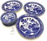 Vintage Blue Willow plates, 3 dinner, 8 saucer - Japan