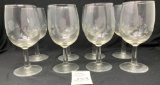 8 - vintage etched glass wine glasses