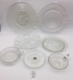 Assorted vintage glassware, Iris and herringbone plate