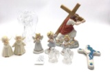 Assorted glass and ceramic religious decor