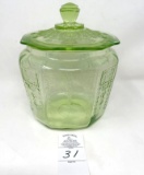 Vintage uranium princess pattern green depression cookie jar
