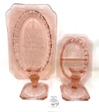 Antique Adam, Jeanette Glass Co pink depression plates and candleholders