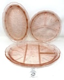 Antique, cherry blossom, Jeanette, Glass Co., pink depression, platters and plate