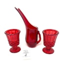 Vintage art deco red pitcher, two red votives