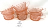 7 - Miss vintage America diamond pattern, Hocking Glass Co. pink depression cups