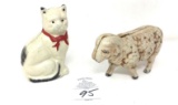 Vintage cat and sheep cast-iron banks