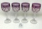 Vintage set of 4 purple and clear glass wine goblets