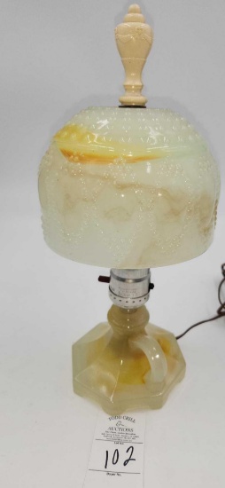 Slag glass boudoir lamp