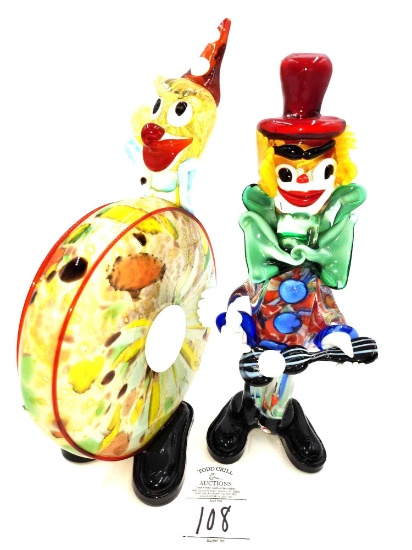 Vintage slag blown art glass clowns 10 in. H