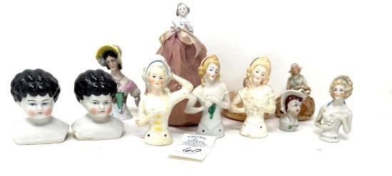 Antique porcelain half doll heads for pincushions