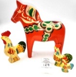 Nils Olsson wood horse and wooden Swedish chickens
