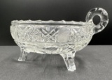Antique American brilliant cut and etched glass footed and handled nappy