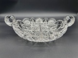Antique American brilliant cut glass divided (4) and handled low bowl - Expanding Star