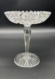 Antique American brilliant cut glass tear dropped stemmed jelly compote