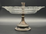 Antique etched glass cake plate and stand