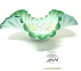 Antique hand painted, cased glass green bowl