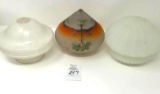 Antique glass lamp shades, set of three, one hand painted