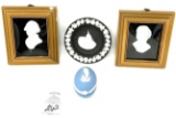 Antique Wedgewood egg, miniature plate with U.S. Capital, Washington silhouette framed pictures