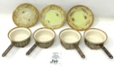 Antique Lenox ramekins with sterling silver holder, set of 4 and 3 hand painted plates