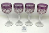 Vintage set of 4 purple and clear glass wine goblets