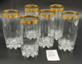 Six vintage gold rimmed glasses