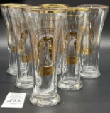 Six vintage Coors beer glasses with gold rims