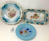 Antique hand painted porcelain and glass dishes