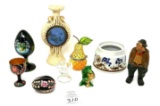 Vintage hand painted wood and glass pieces, Japan