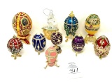 Ten vintage enamel Faberge inspired eggs