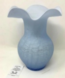 Vintage 8 in blue vase with ruffled edge