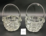 Two elegant vintage pressed glass handled baskets
