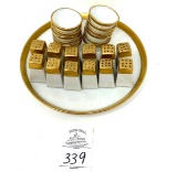 Vintage gold rimmed salt dips and shakers on plate Czechoslovakia