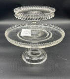 Two vintage glass pedestal cake plates
