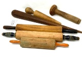 Antique rolling pins and wooden kitchen utensils