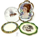 Four vintage decorated plates