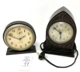 Two antique clocks one electric, one wind up. Hammond and Westclox Big Ben