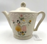 Porcelier Vitreous Dutch Boy & Girl China Teapot 6 in Tall Vintage
